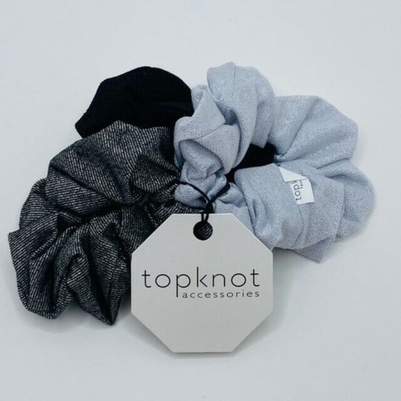 TopKnot Womens/Girls Hair Scrunchie Tie "MONOCHROME / TOOTSIE" 3-PACK Scrunchy - Picture 3 of 3